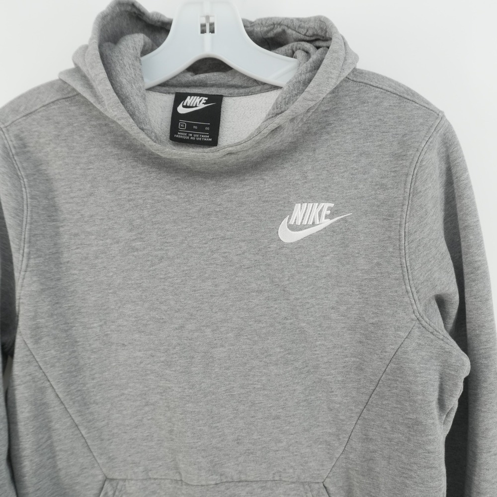 Nike Hoodie Kids XL Gray Pullover Fleece Logo Kangaroo Pocket Sweatshirt